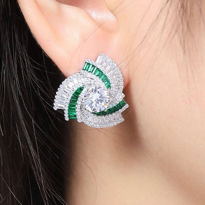 White Round Cut Cubic Zirconia Cluster Stud Earrings For Her | Beautiful Modern Bridal Wedding Earring | Stylish Jewelry For Women