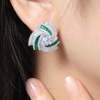 White Round Cut Cubic Zirconia Cluster Stud Earrings For Her | Beautiful Modern Bridal Wedding Earring | Stylish Jewelry For Women