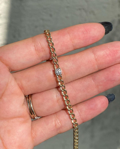 White Round Brilliant Cut Signity Diamond Solitaire Women Bracelet | Curb Chain Bracelet | Single Diamond Bracelet