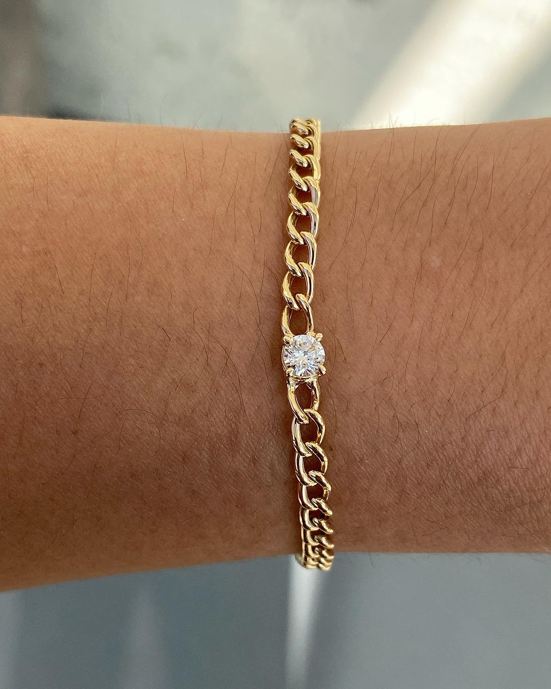 White Round Brilliant Cut Signity Diamond Solitaire Women Bracelet | Curb Chain Bracelet | Single Diamond Bracelet