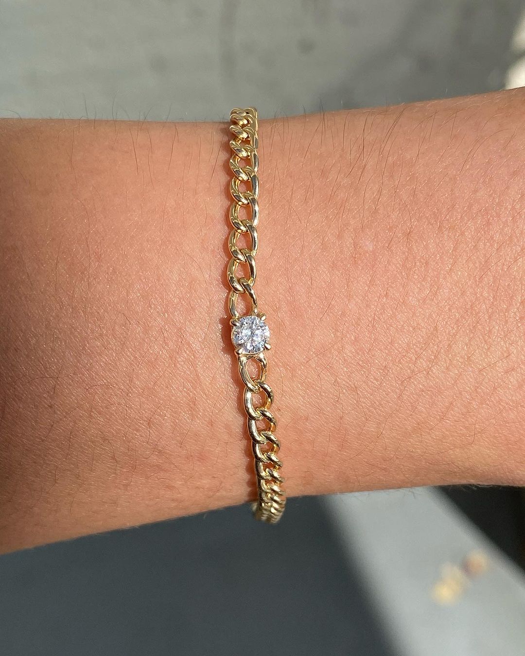 White Round Brilliant Cut Signity Diamond Solitaire Women Bracelet | Curb Chain Bracelet | Single Diamond Bracelet
