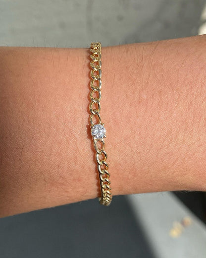 White Round Brilliant Cut Signity Diamond Solitaire Women Bracelet | Curb Chain Bracelet | Single Diamond Bracelet