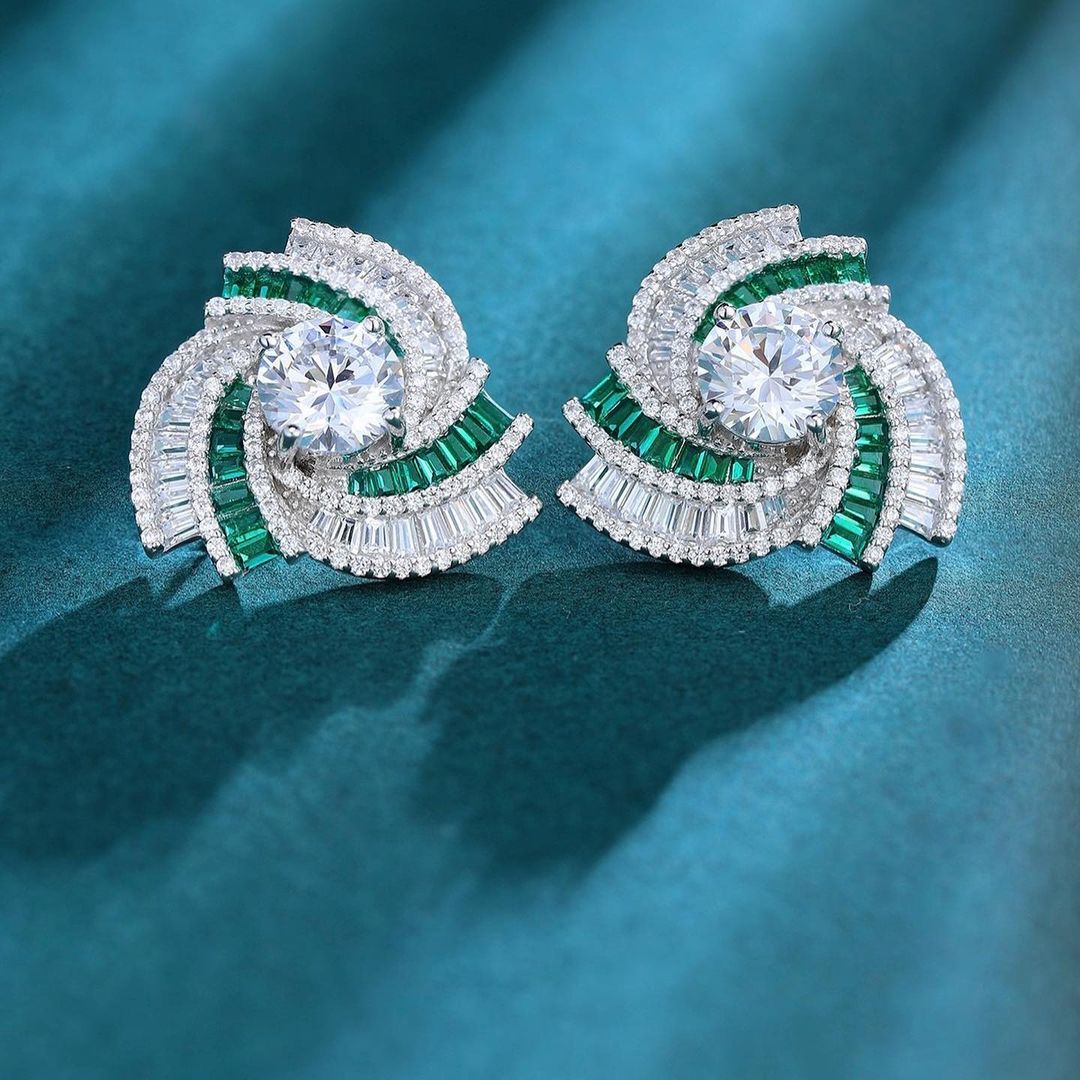 White Round Cut Cubic Zirconia Cluster Stud Earrings For Her | Beautiful Modern Bridal Wedding Earring | Stylish Jewelry For Women