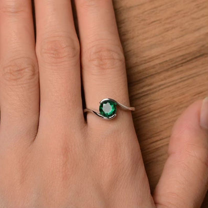 2.5Ct Green Round Cut Tension Ring | Promise Ring For Her | Delicate Solo Diamond Ring | Personalized Gift