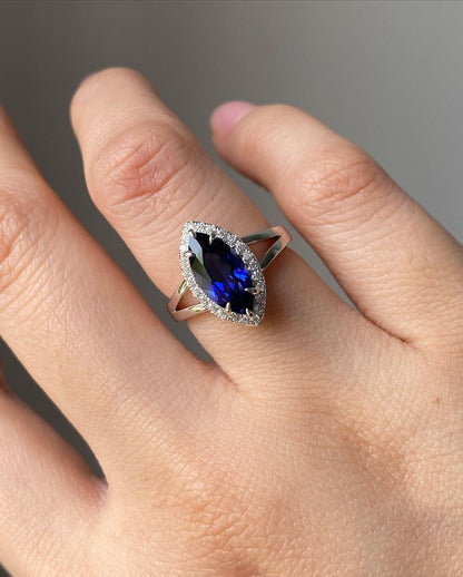 2.80Ct Blue Marquise Cut Halo Ring | Anniversary Gift Ring | Jewelry Collection For Women