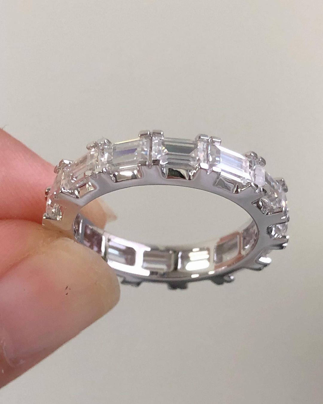 1.6Ct White Emerald Cut Full Eternity Prong Band | Wedding Gift For Bridal | Daily Wear Band | Timeless Design