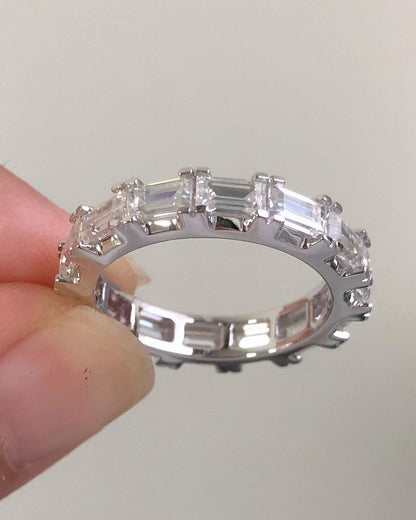 1.6Ct White Emerald Cut Full Eternity Prong Band | Wedding Gift For Bridal | Daily Wear Band | Timeless Design