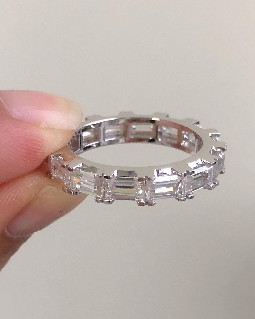 1.6Ct White Emerald Cut Full Eternity Prong Band | Wedding Gift For Bridal | Daily Wear Band | Timeless Design
