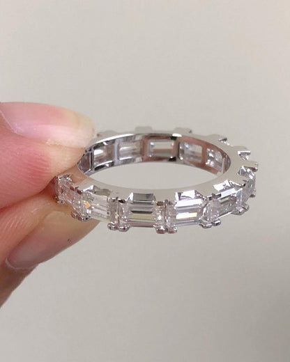 1.6Ct White Emerald Cut Full Eternity Prong Band | Wedding Gift For Bridal | Daily Wear Band | Timeless Design