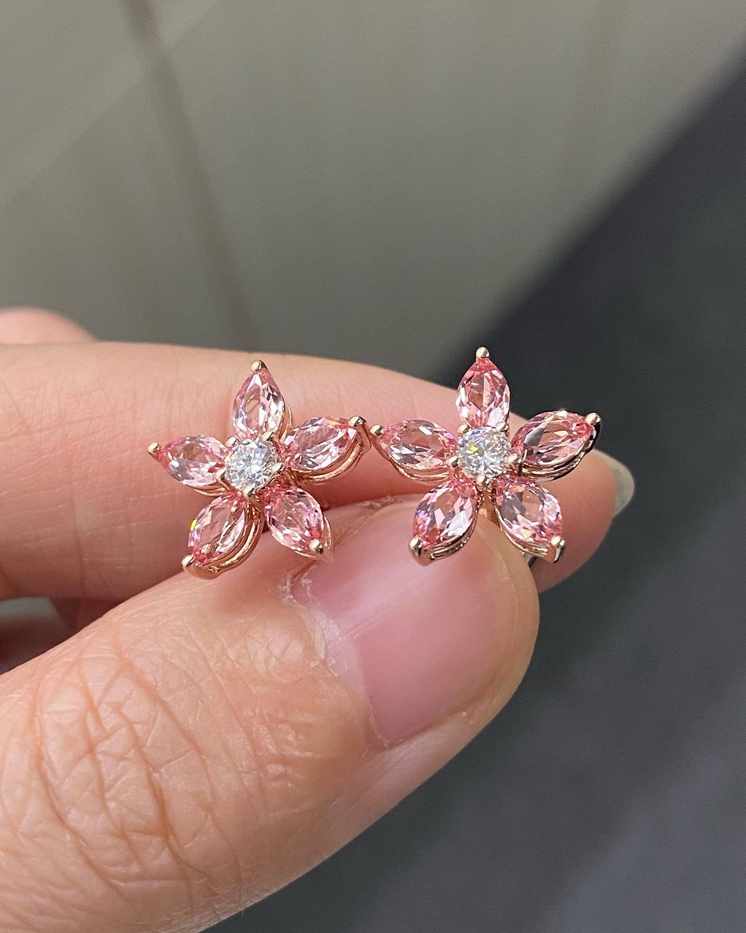 Flower Shape White Round And Pink Marquise Cut Cubic Zirconia Prong Set Earrings For Her | Designer Jewelry Piece For Women | Bride To Be Earring