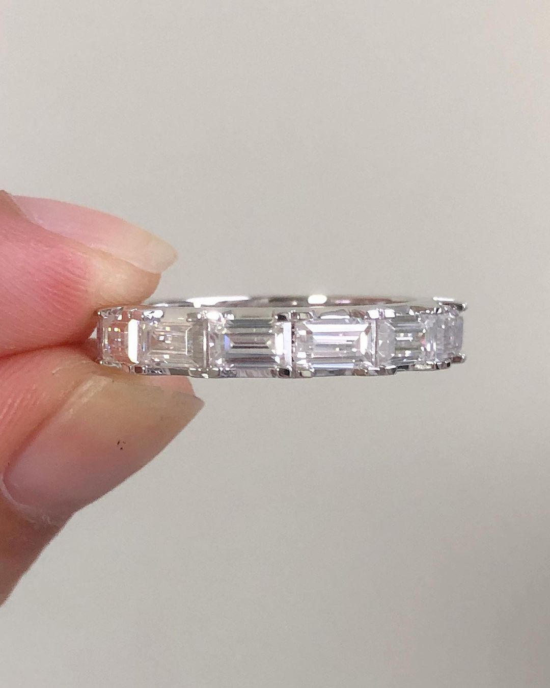 1.6Ct White Emerald Cut Full Eternity Prong Band | Wedding Gift For Bridal | Daily Wear Band | Timeless Design