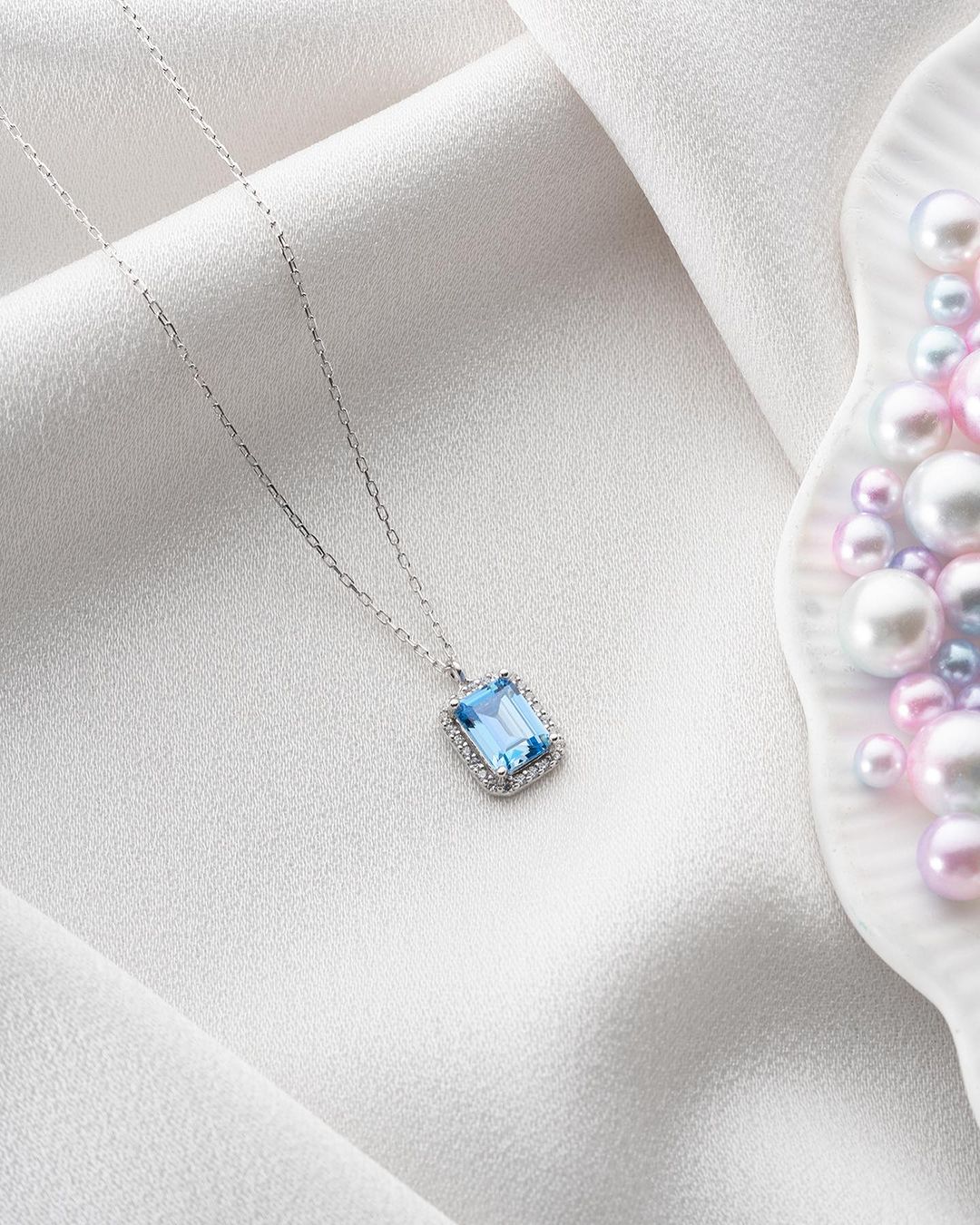 2.88Ct Aquamarine Color Emerald Cut Halo Pendant | Daily Wear Pendant For Women | Delicate Pendant For Her | Fashion Jewelry