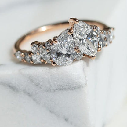 2.8Ct White Pear & Marquise Cut Two Stone Ring | Anniversary Gift Ring | Promise Ring | Bridal Ring