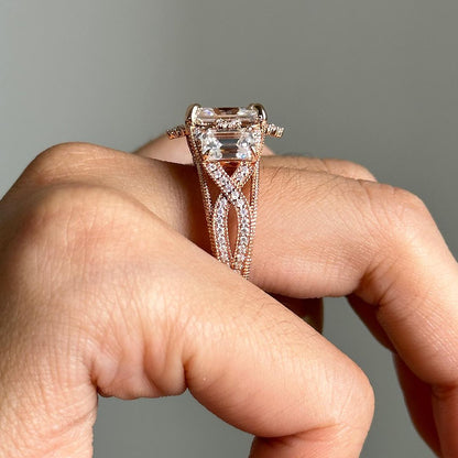 2.5Ct White Radiant Cut Three Stone Ring | Engagement Ring | Promise Ring | Gift For Her