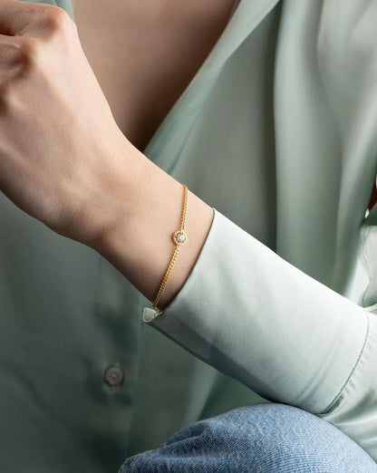 White Round Brilliant Cut Signity Diamond Halo Bracelet | Curb Chain Bracelet For Her | Birthday Gift For Sister