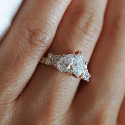 2.8Ct White Pear & Marquise Cut Two Stone Ring | Anniversary Gift Ring | Promise Ring | Bridal Ring