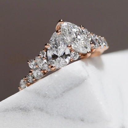 2.8Ct White Pear & Marquise Cut Two Stone Ring | Anniversary Gift Ring | Promise Ring | Bridal Ring