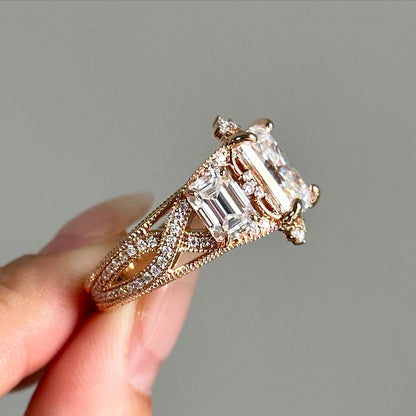 2.5Ct White Radiant Cut Three Stone Ring | Engagement Ring | Promise Ring | Gift For Her