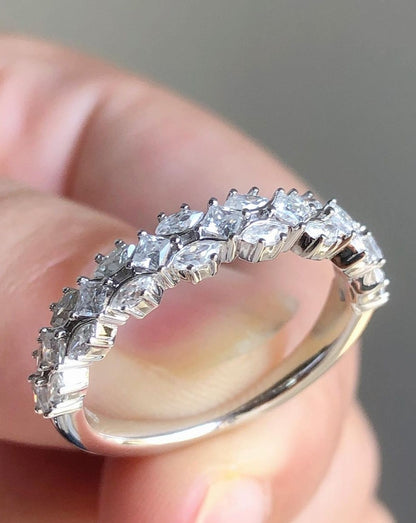1.4Ct White Princess And Marquise Cut Half Eternity Band | Promise Band | Wedding Band For Bridal | Birthday Gift