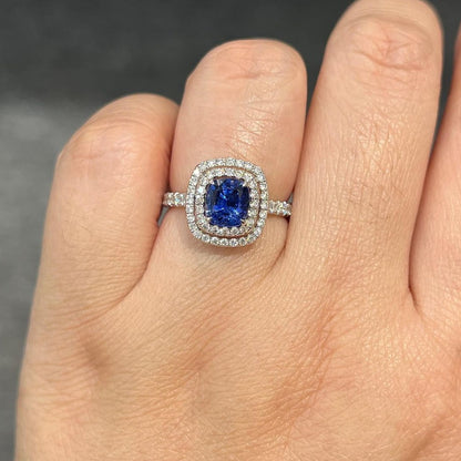 3.2Ct Blue Cushion Cut Double Halo Ring | Beautiful Ring For Women | Modern Bridal Ring | Fancy Ring