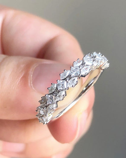 1.4Ct White Princess And Marquise Cut Half Eternity Band | Promise Band | Wedding Band For Bridal | Birthday Gift