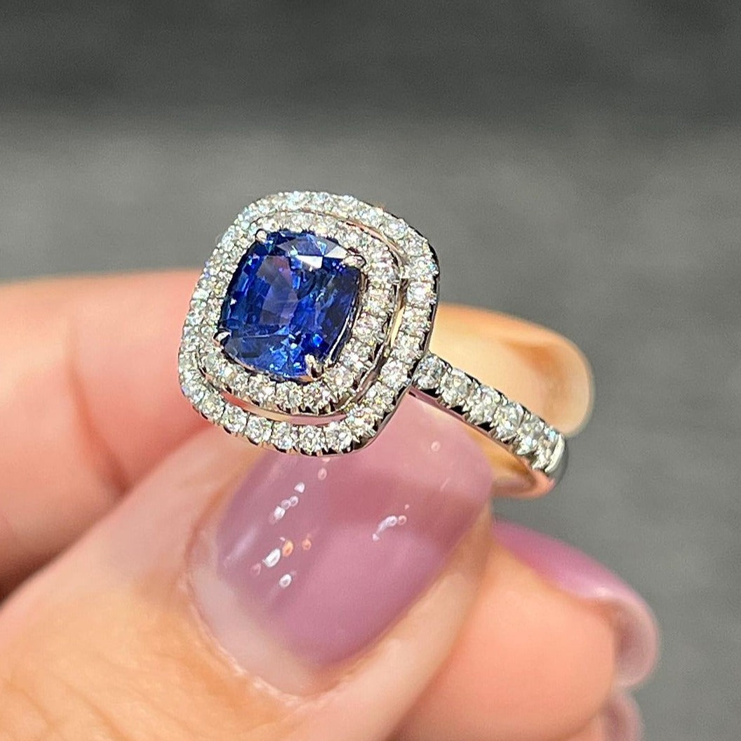 3.2Ct Blue Cushion Cut Double Halo Ring | Beautiful Ring For Women | Modern Bridal Ring | Fancy Ring