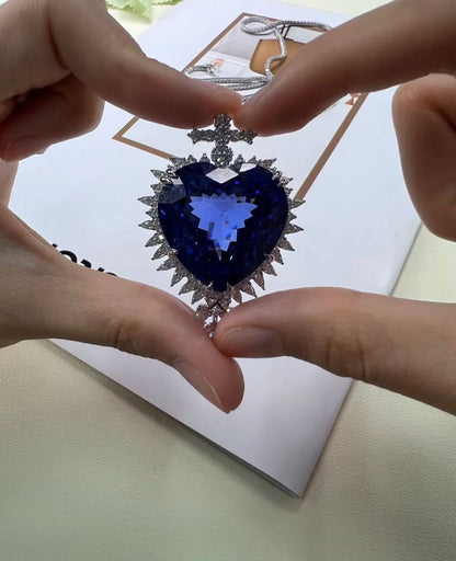 3.50Ct Blue Heart Cut Solitaire Pendant | Party Wear Pendant | Special Event Wear Pendant | Modern Style Pendant