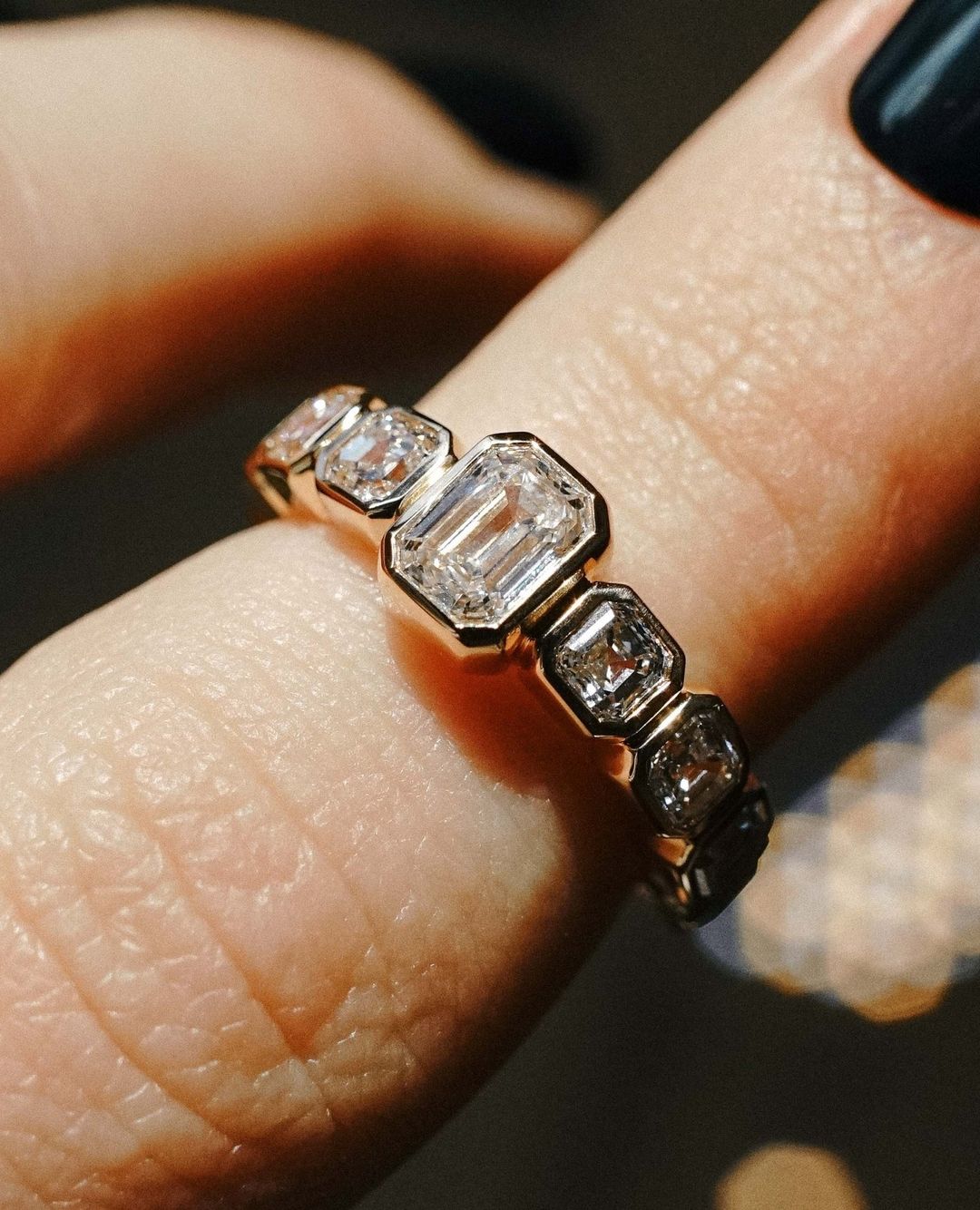 2.5Ct White Emerald Cut Half Eternity And Bezel Ring | Engagement Ring For Fiancee | Promise Ring For Her | Classy Ring