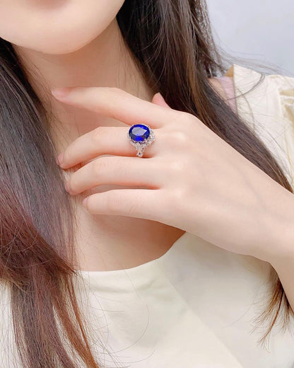 3.2CT Blue Oval Cut Halo Ring | Party Wear Ring For Women | Fashion Jewelry | Gift For Her