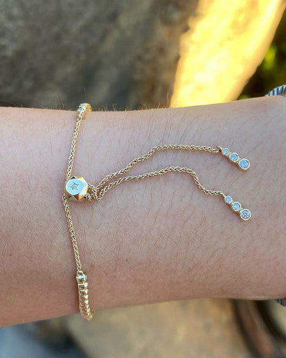White Round Brilliant Cut Signity Diamond Bezel Set Bracelet | Adjustable Bracelet For Her | Designer Adjustable Bracelet
