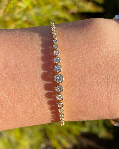 White Round Brilliant Cut Signity Diamond Bezel Set Bracelet | Adjustable Bracelet For Her | Designer Adjustable Bracelet