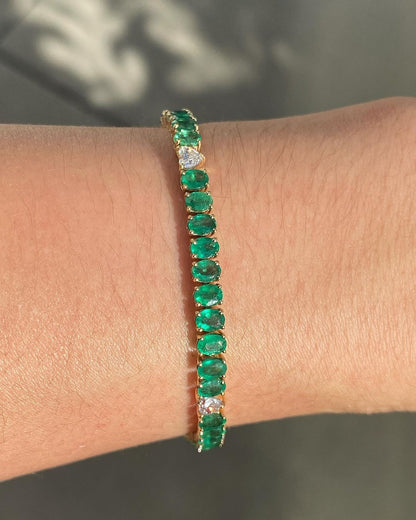Green Oval And White Heart Brilliant Cut Signity Diamond Prong Set Tennis Bracelet For Women | Birthday Gift Bracelet For Her | Fashionable Gift Bracelet For Girls