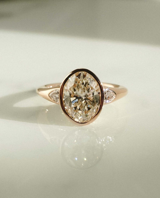 3.2Ct White Oval Cut Three Stone And Bezel Set Ring | Birthday Gift Ring For Her | Glamorous Ring For Women | Surprise Gift Ring
