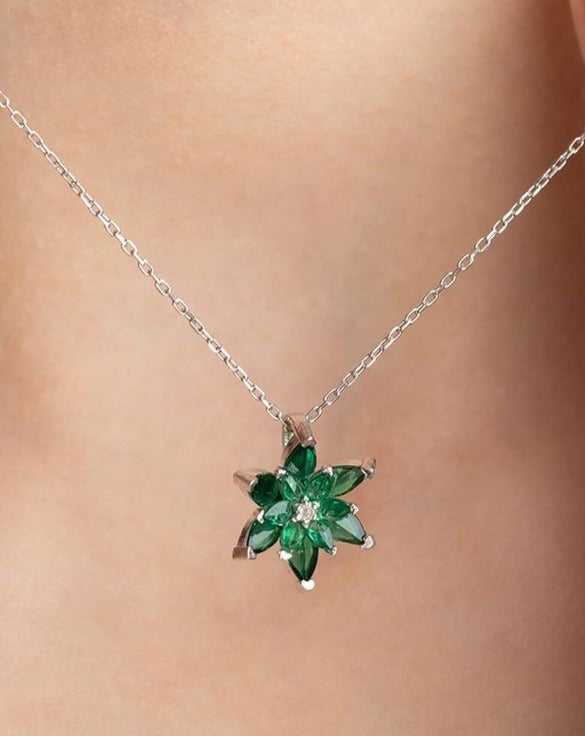 Lotus Flower Shape 3.30Ct Green Pear Cut Cluster Pendant | Customize Pendant | Designer Pendant | Party Wear Pendant For Women