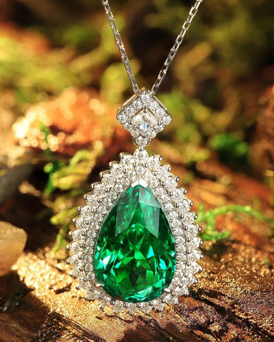 3.50Ct Green Pear Cut Double Halo Pendant | Party Wear Pendant | Wedding Gift Pendant For Bridal | Bride To Be | Sentimental Gift Pendant