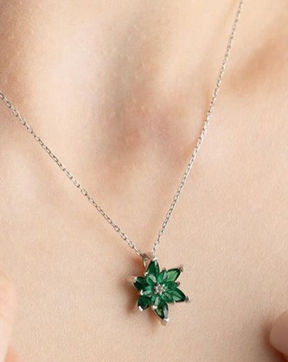 Lotus Flower Shape 3.30Ct Green Pear Cut Cluster Pendant | Customize Pendant | Designer Pendant | Party Wear Pendant For Women