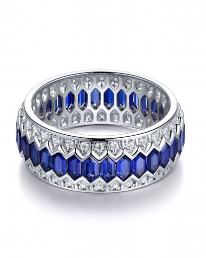 1.4Ct Blue Hexagon Cut Pave Band | Birthday Gift Band | Gift For Mother | Gemstone Band