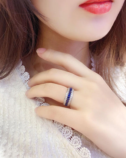 1.4Ct Blue Hexagon Cut Pave Band | Birthday Gift Band | Gift For Mother | Gemstone Band