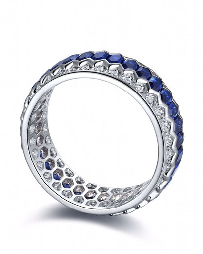 1.4Ct Blue Hexagon Cut Pave Band | Birthday Gift Band | Gift For Mother | Gemstone Band
