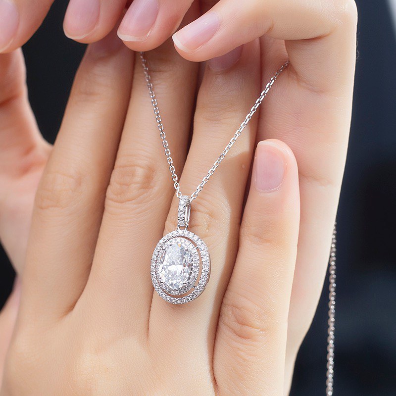 3.20Ct White Oval Cut Double Halo Pendant | Party Wear Pendant | Special Occasion Pendant | Forever One Pendant