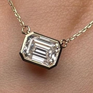 3.20Ct White Emerald Cut Bezel Pendant | Engagement Gift Pendant For Fiancée | Delicate Solo Diamond Pendant | Birthstone Pendant