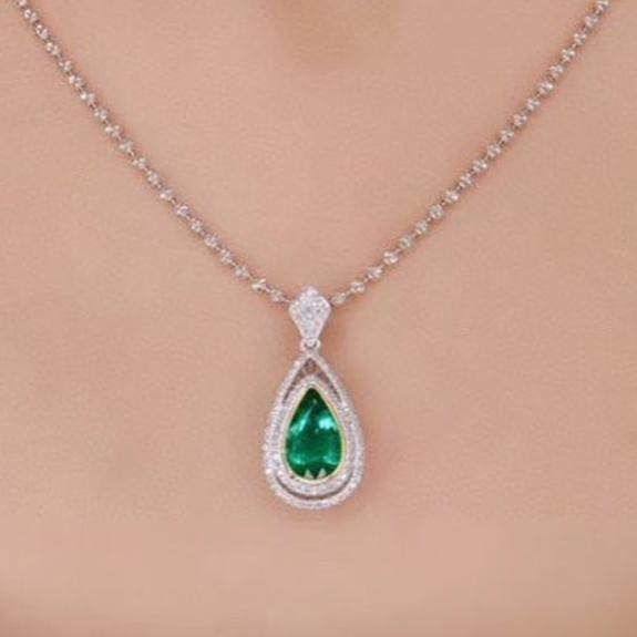 3.50Ct Green Pear Cut Bezel With Halo Pendant | Party Wear Pendant For Her | Timeless Design | Designer Jewelry Piece