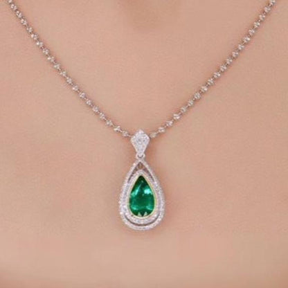 3.50Ct Green Pear Cut Bezel With Halo Pendant | Party Wear Pendant For Her | Timeless Design | Designer Jewelry Piece