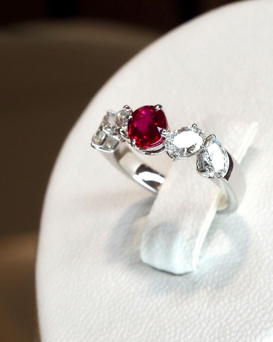 2.2Ct Red Oval Cut Solitaire Ring | Half Eternity Ring | Wedding Ring | Special Occasion Ring