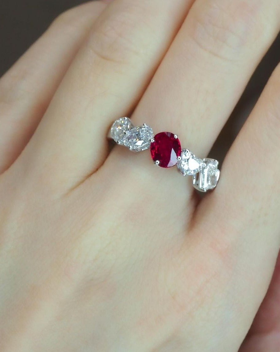 2.2Ct Red Oval Cut Solitaire Ring | Half Eternity Ring | Wedding Ring | Special Occasion Ring