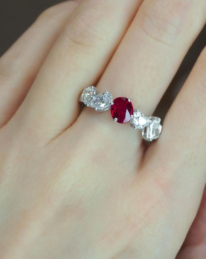 2.2Ct Red Oval Cut Solitaire Ring | Half Eternity Ring | Wedding Ring | Special Occasion Ring