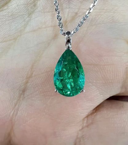 2.80Ct Green Pear Cut Solitaire Pendant | Delicate Solo Diamond Pendant | Daily Wear Pendant For Women | Birthstone Pendant