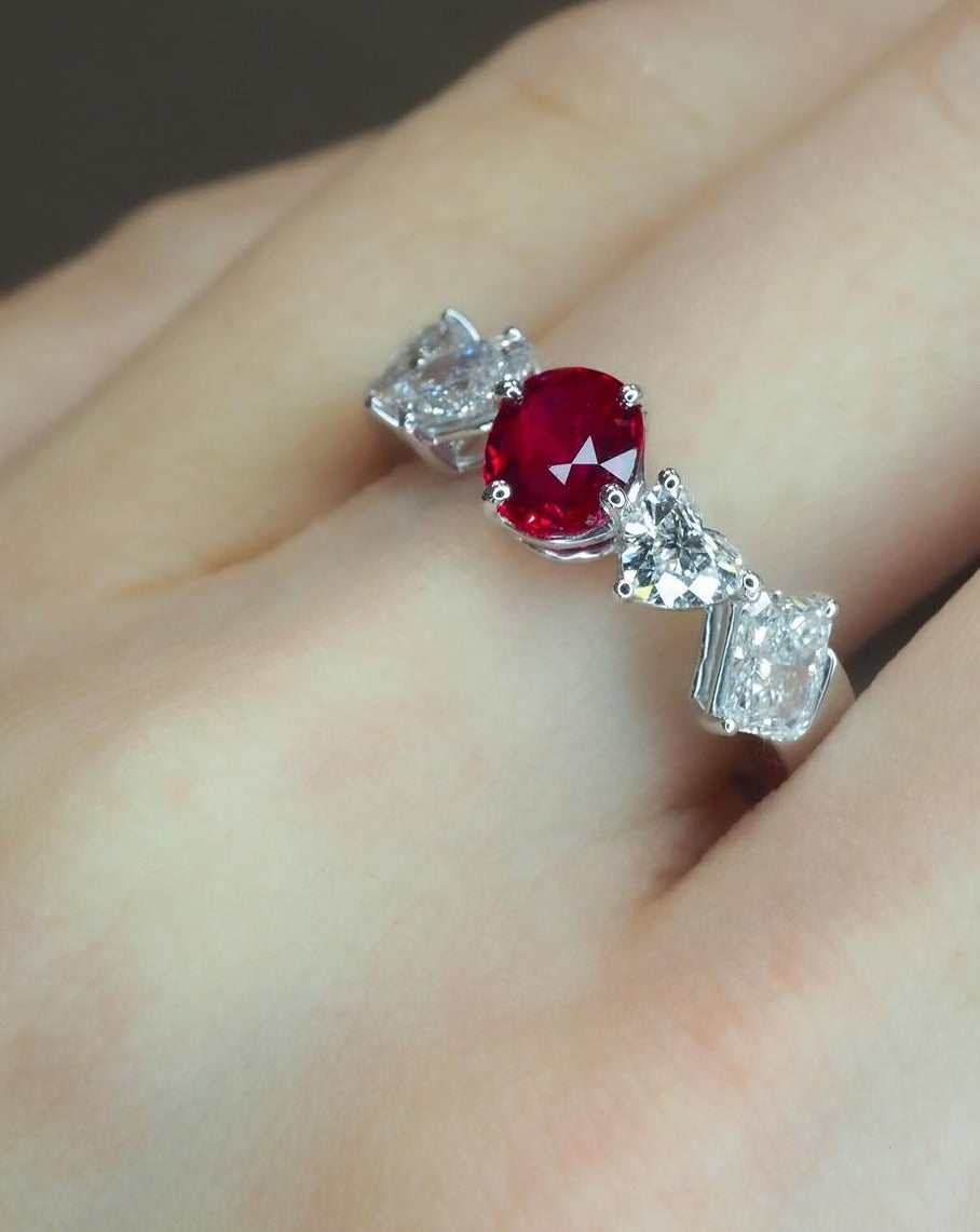 2.2Ct Red Oval Cut Solitaire Ring | Half Eternity Ring | Wedding Ring | Special Occasion Ring