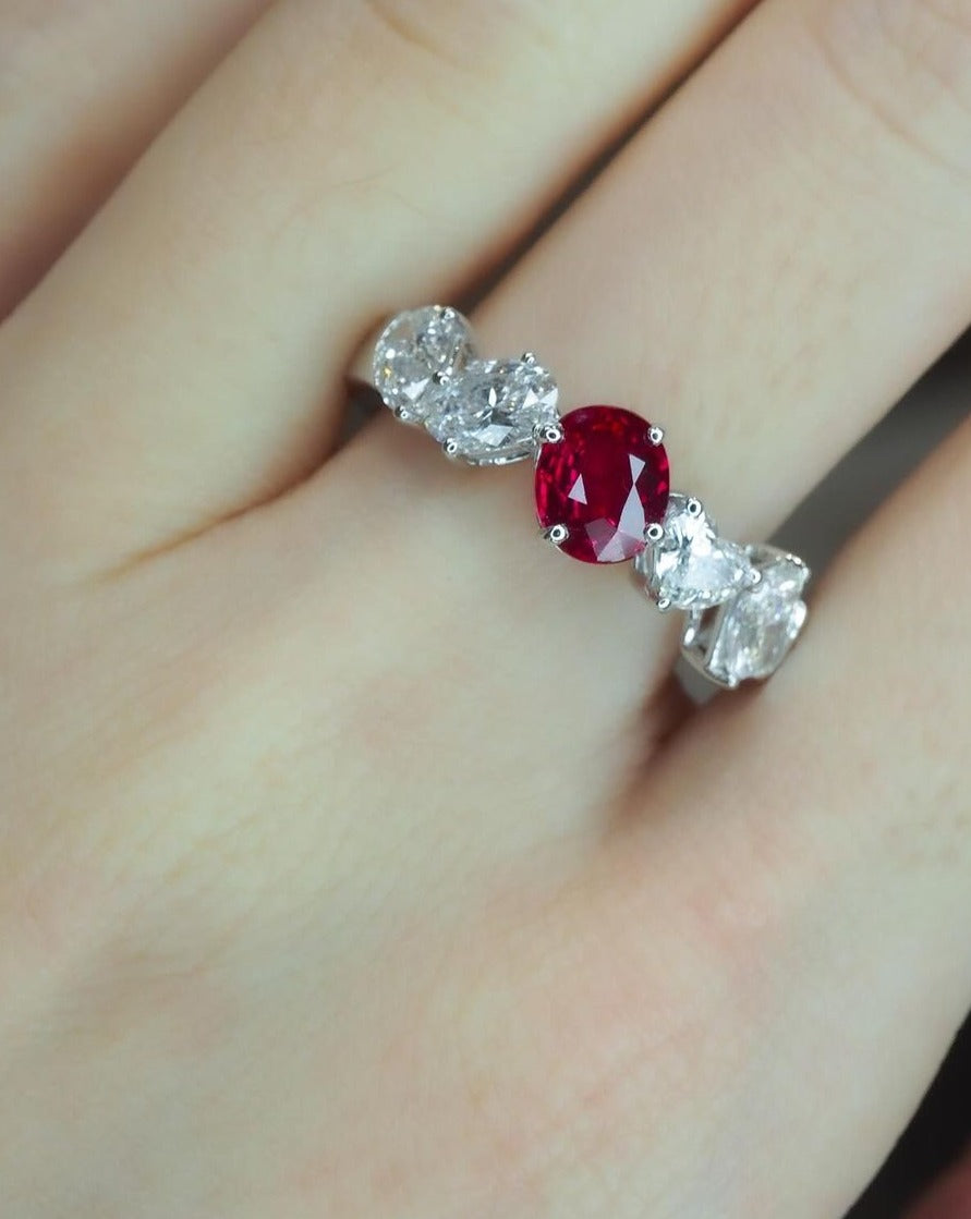 2.2Ct Red Oval Cut Solitaire Ring | Half Eternity Ring | Wedding Ring | Special Occasion Ring