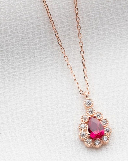 2.50Ct Red Pear Cut Halo Pendant | Wedding Pendant For Women | Statement Pendant For Her | Bridal Jewelry